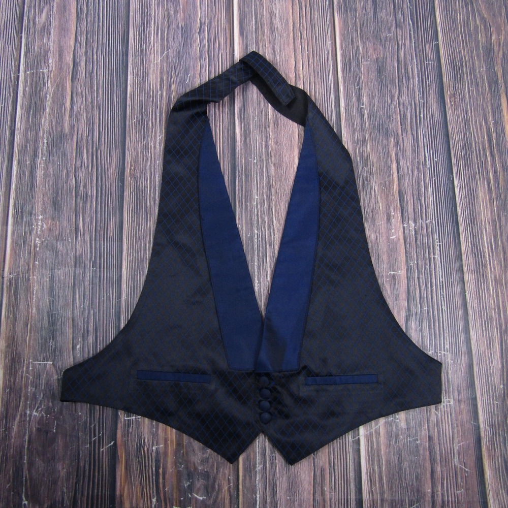 After Six Vest Mens M Black Check Tuxedo Polyester Belted 3 Piece Formal